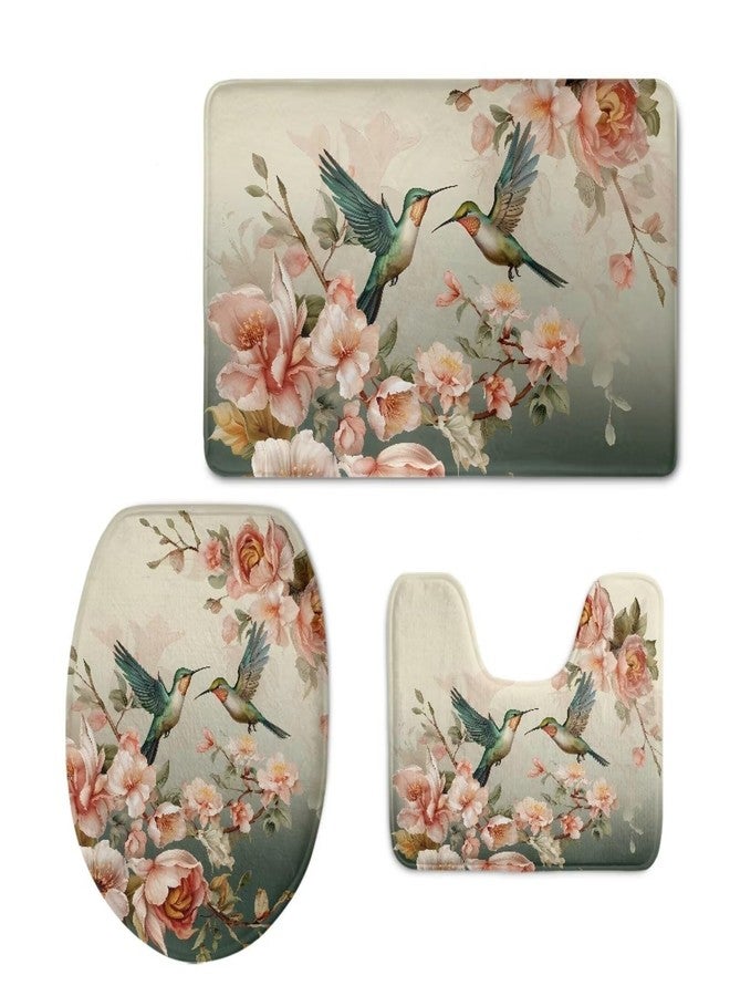 Flashideas Hummingbird Toilet Seat Cover and Rug Set Includes Bath Rug Toilet Lid Cover and Contour Mat Ultra Soft Bath Mat Non-Slip and Super Absorbent Bathroom Rug - Image 1